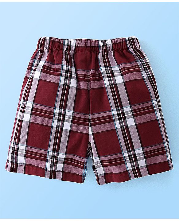 Babyhug Cotton Woven Knee Length Boxers Checks & Marine Life Print Pack of 3 - Maroon White & Black