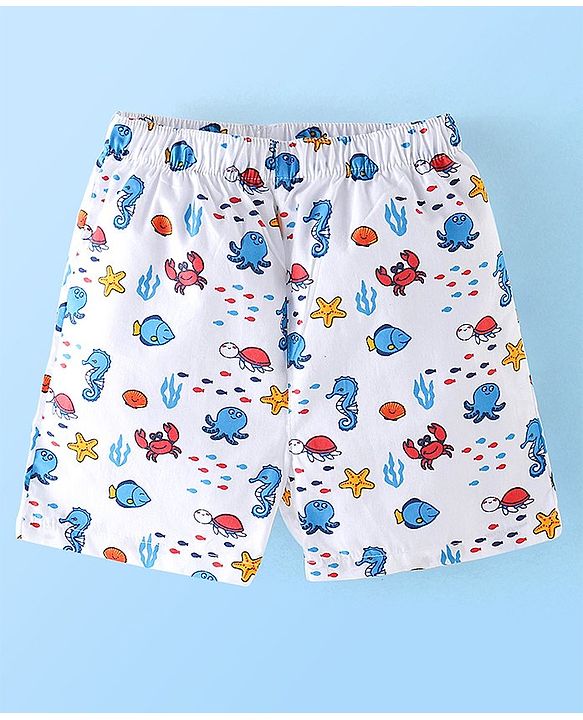 Babyhug Cotton Woven Knee Length Boxers Checks & Marine Life Print Pack of 3 - Maroon White & Black