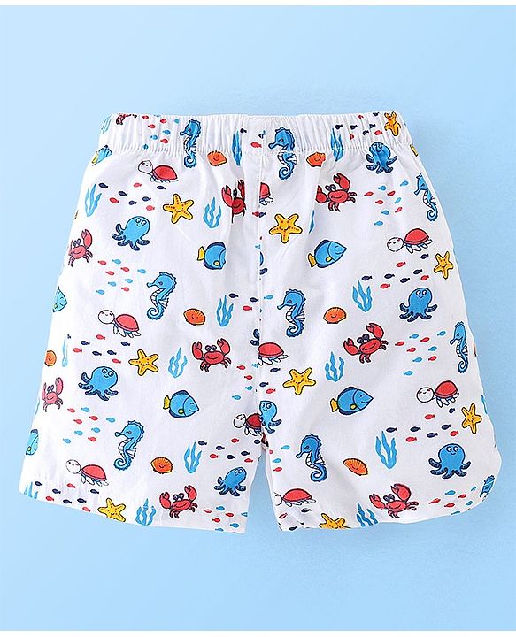 Babyhug Cotton Woven Knee Length Boxers Checks & Marine Life Print Pack of 3 - Maroon White & Black