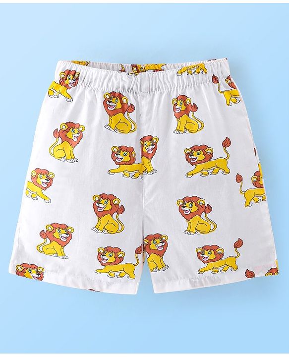 Babyhug Cotton Woven Boxers Print Lion & Text Print Pack of 3 - White & Blue
