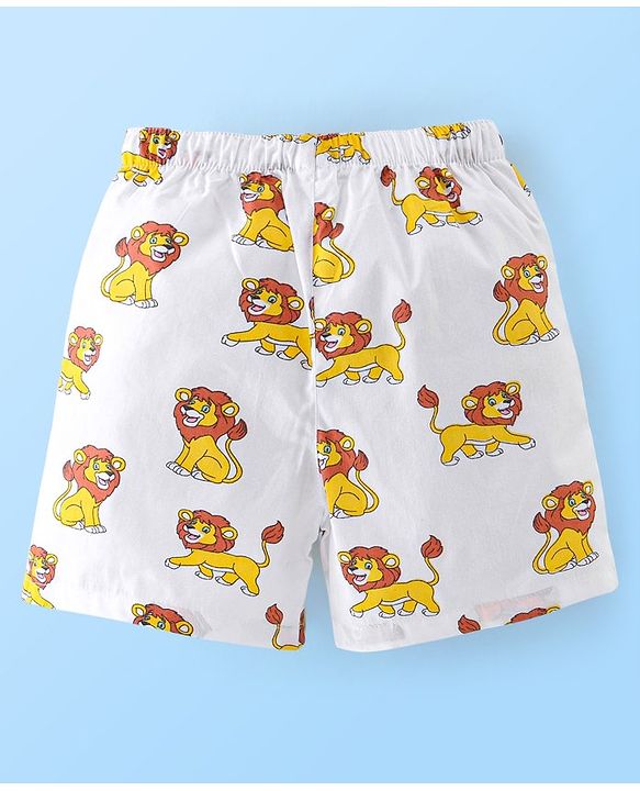 Babyhug Cotton Woven Boxers Print Lion & Text Print Pack of 3 - White & Blue