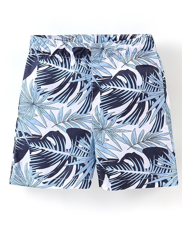 Babyhug Cotton Woven Boxers Camo & Leaf Print Pack Of 3- Blue & White