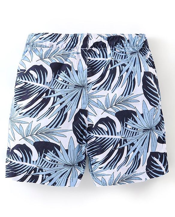 Babyhug Cotton Woven Boxers Camo & Leaf Print Pack Of 3- Blue & White