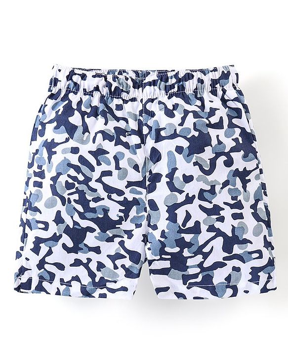 Babyhug Cotton Woven Boxers Camo & Leaf Print Pack Of 3- Blue & White