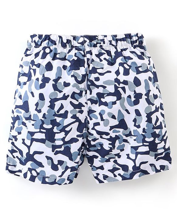 Babyhug Cotton Woven Boxers Camo & Leaf Print Pack Of 3- Blue & White