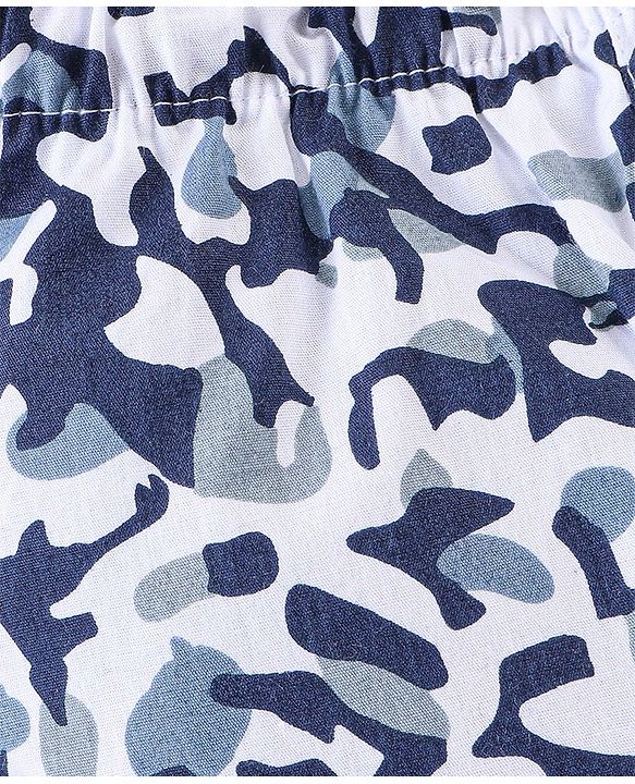Babyhug Cotton Woven Boxers Camo & Leaf Print Pack Of 3- Blue & White
