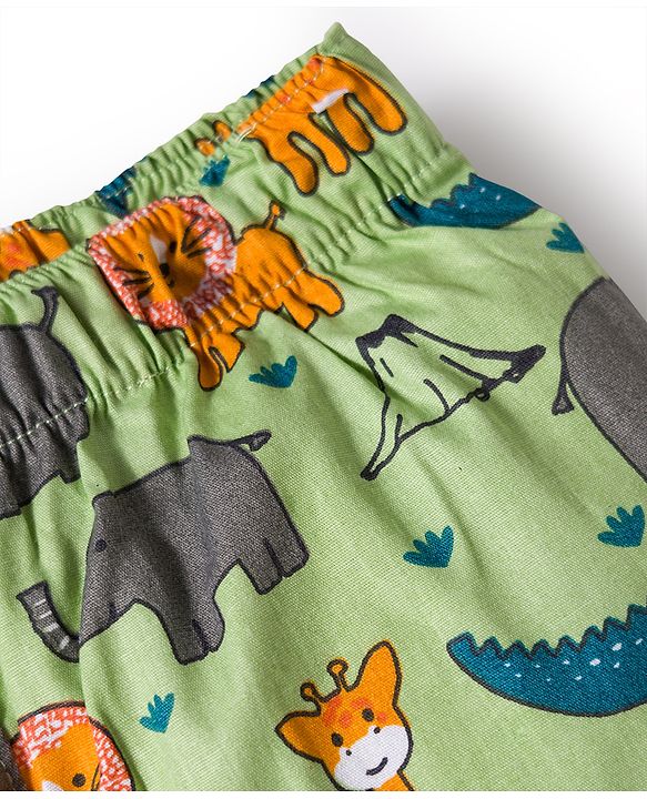 Babyhug Cotton Woven Regular Boxers Jungle Print Pack of 3 - Green & Blue