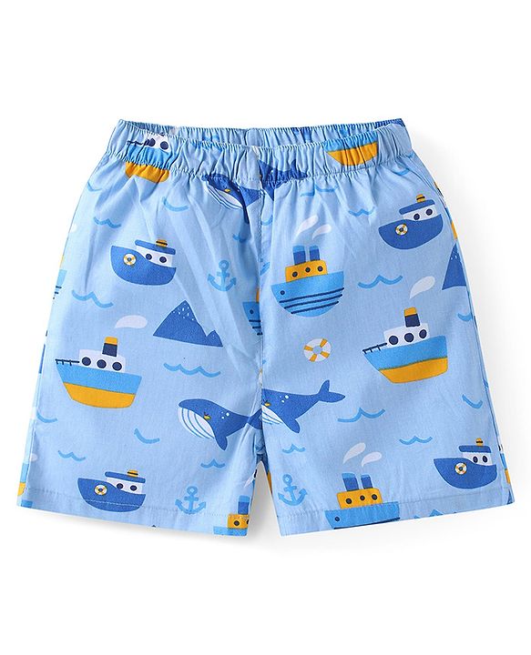 Babyhug Cotton Woven Regular Boxers Jungle Print Pack of 3 - Green & Blue
