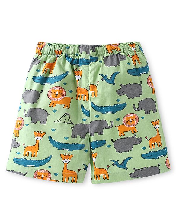 Babyhug Cotton Woven Regular Boxers Jungle Print Pack of 3 - Green & Blue