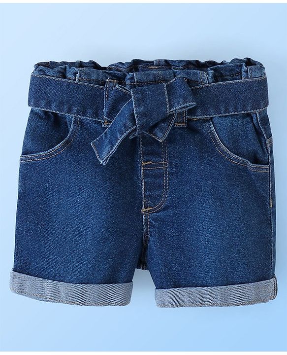 Babyhug 100% Cotton Sleeveless Cold Shoulder Top & Denim Shorts Ball Print - White & Blue