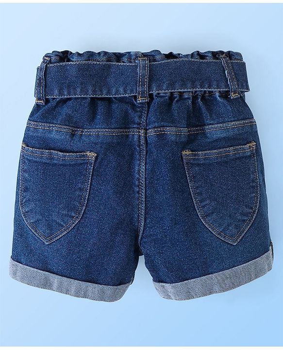 Babyhug 100% Cotton Sleeveless Cold Shoulder Top & Denim Shorts Ball Print - White & Blue