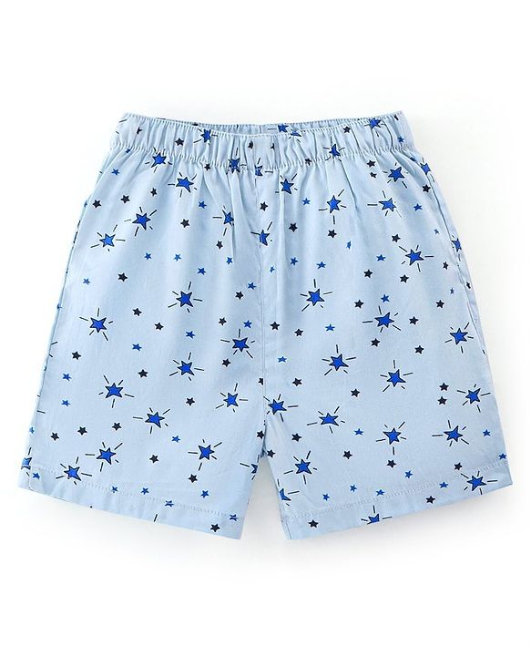 Babyhug Cotton Woven Boxers Star & Checks Print Pack Of 3- Blue & Red