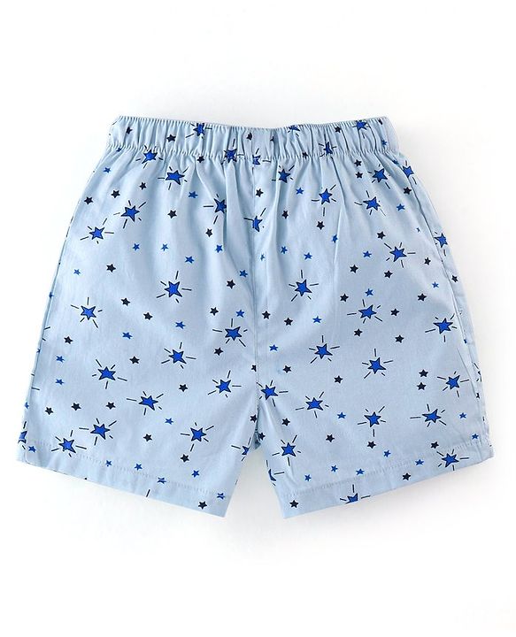 Babyhug Cotton Woven Boxers Star & Checks Print Pack Of 3- Blue & Red