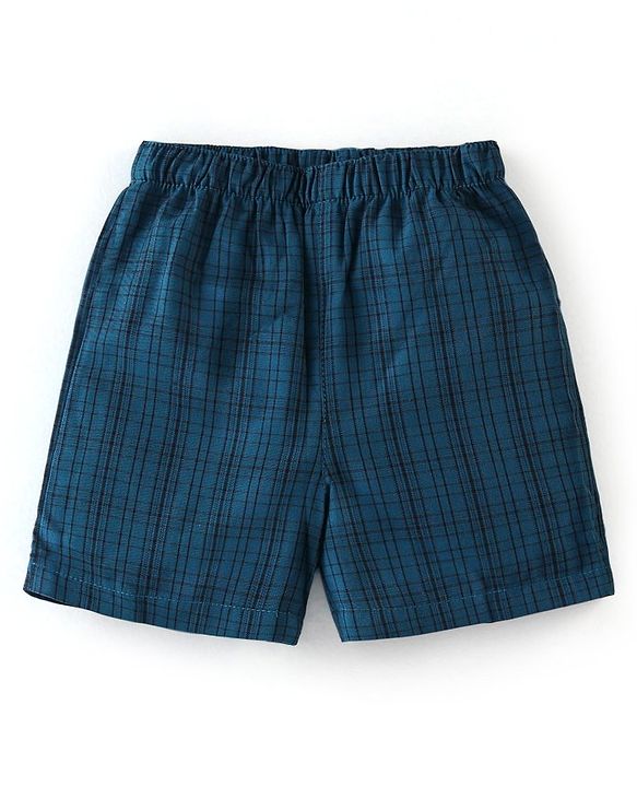 Babyhug Cotton Woven Boxers Star & Checks Print Pack Of 3- Blue & Red