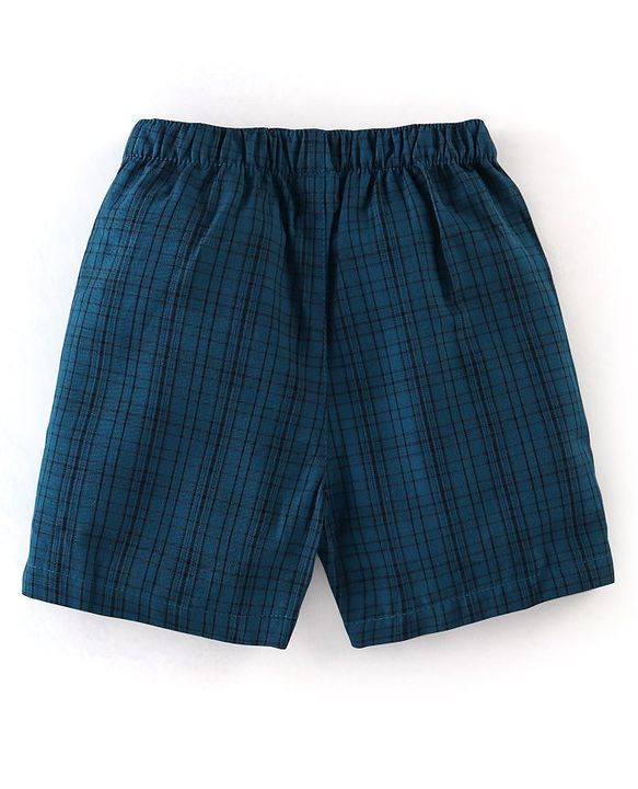 Babyhug Cotton Woven Boxers Star & Checks Print Pack Of 3- Blue & Red