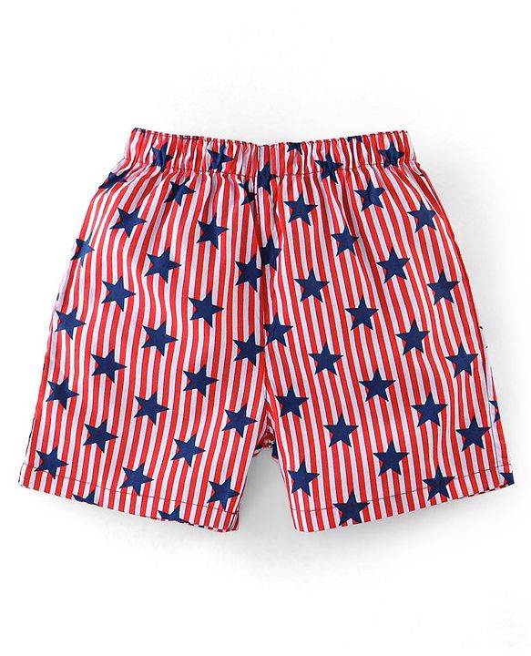 Babyhug Cotton Woven Boxers Star & Checks Print Pack Of 3- Blue & Red