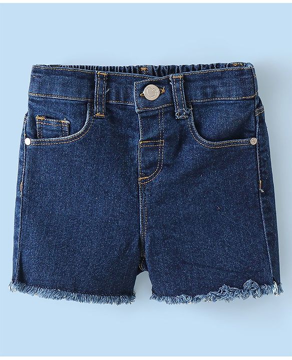Babyhug 100% Cotton Knit Half Sleeves Top and Denim Shorts Set Floral Print - White & Blue