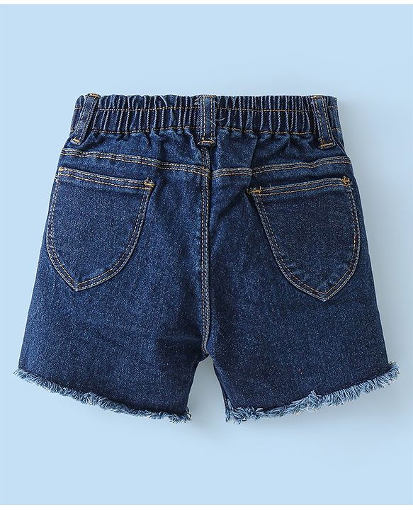 Babyhug 100% Cotton Knit Half Sleeves Top and Denim Shorts Set Floral Print - White & Blue