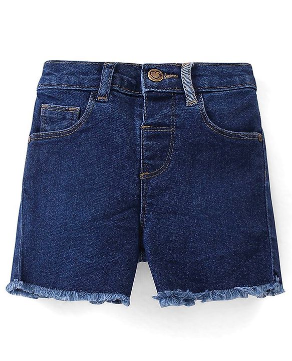 Babyhug 100% Cotton Knit Sleeveless Top and Denim Shorts Set Floral Print - Yellow & Blue