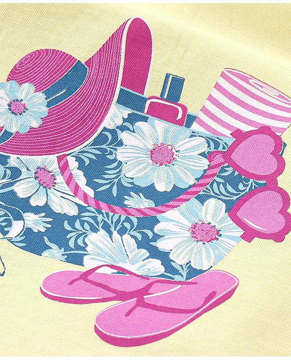 Babyhug 100% Cotton Knit Sleeveless Top and Denim Shorts Set Floral Print - Yellow & Blue