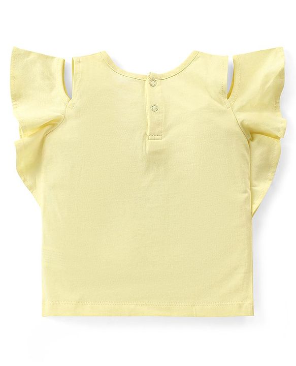Babyhug 100% Cotton Knit Sleeveless Top and Denim Shorts Set Floral Print - Yellow & Blue