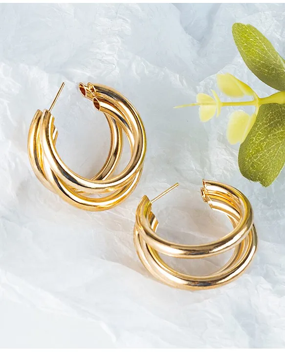 Designer Hoop Earrings In Gold Polish