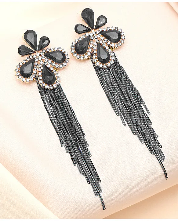 Fashion Black Tassel Chain Long Dangle Earrings E2173