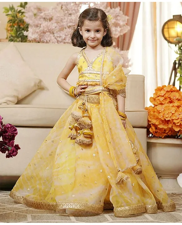 Off White Faux Crepe Embroidered Kids Girls Lehengas KDGGHBS02102962RTW