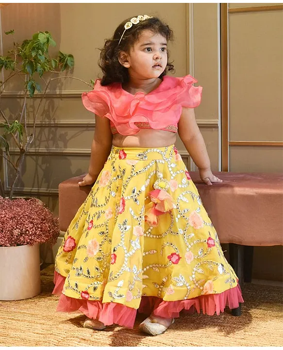 Pink & Yellow Zari Embroidered Lehenga Set Design by Shyam Narayan Prasad  at Pernia's Pop Up Shop 2024