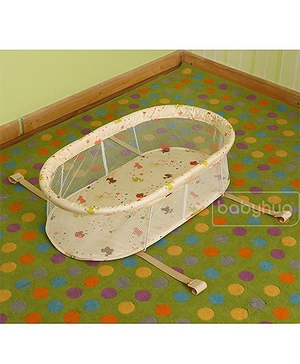 Babyhug Kelly Wooden Cot with Detachable Bassinet & Mosquito Net  Natural| Adjustable Height| Wheels for Easy Movement| Easy to Assemble| Foldable Side Rail| Foldable Table|  Storage Space