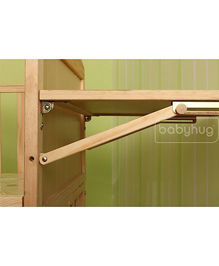 Babyhug Kelly Wooden Cot with Detachable Bassinet & Mosquito Net  Natural| Adjustable Height| Wheels for Easy Movement| Easy to Assemble| Foldable Side Rail| Foldable Table|  Storage Space