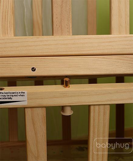 Babyhug Kelly Wooden Cot with Detachable Bassinet & Mosquito Net  Natural| Adjustable Height| Wheels for Easy Movement| Easy to Assemble| Foldable Side Rail| Foldable Table|  Storage Space