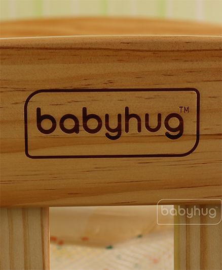 Babyhug Kelly Wooden Cot with Detachable Bassinet & Mosquito Net  Natural| Adjustable Height| Wheels for Easy Movement| Easy to Assemble| Foldable Side Rail| Foldable Table|  Storage Space