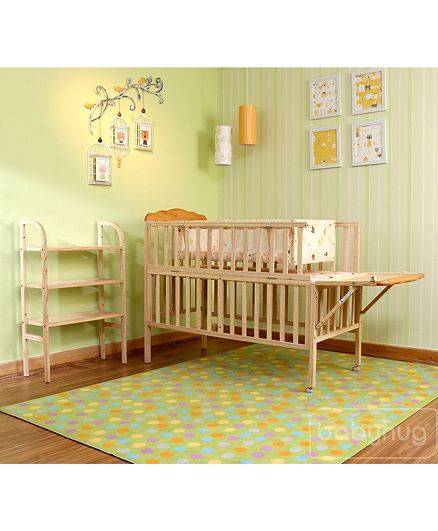 Babyhug Lily Wooden Cot with Detachable Bassinet & Side Shelf - Light Brown| Adjustable Height| Wheels for Easy Movement| Easy to Assemble| Mosquito Net| Foldable Side Rail|Extendable Head Board