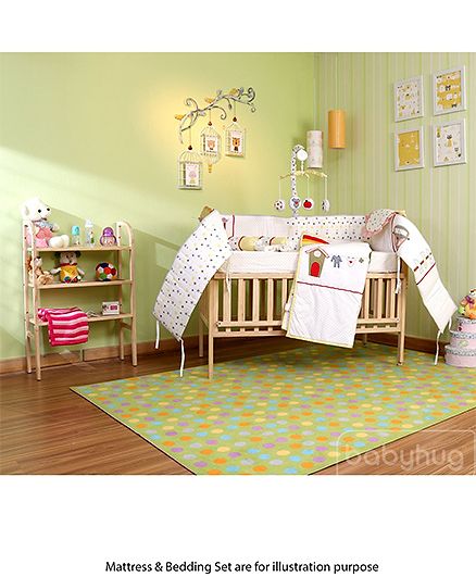 Babyhug Lily Wooden Cot with Detachable Bassinet & Side Shelf - Light Brown| Adjustable Height| Wheels for Easy Movement| Easy to Assemble| Mosquito Net| Foldable Side Rail|Extendable Head Board