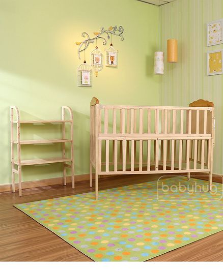 Babyhug Lily Wooden Cot with Detachable Bassinet & Side Shelf - Light Brown| Adjustable Height| Wheels for Easy Movement| Easy to Assemble| Mosquito Net| Foldable Side Rail|Extendable Head Board