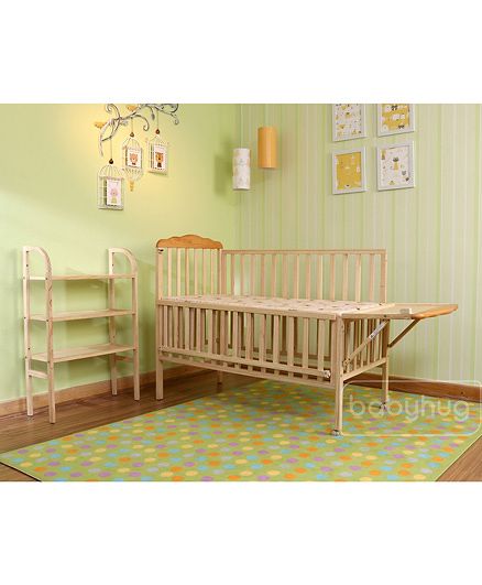 Babyhug Lily Wooden Cot with Detachable Bassinet & Side Shelf - Light Brown| Adjustable Height| Wheels for Easy Movement| Easy to Assemble| Mosquito Net| Foldable Side Rail|Extendable Head Board