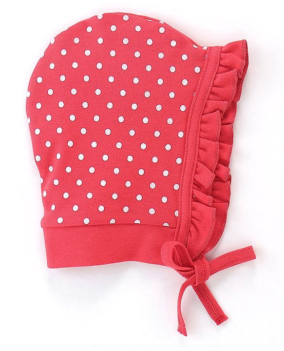 Babyhug 100% Cotton Tie Knot Caps Polka Dots & Butterfly Printed - White & Pink