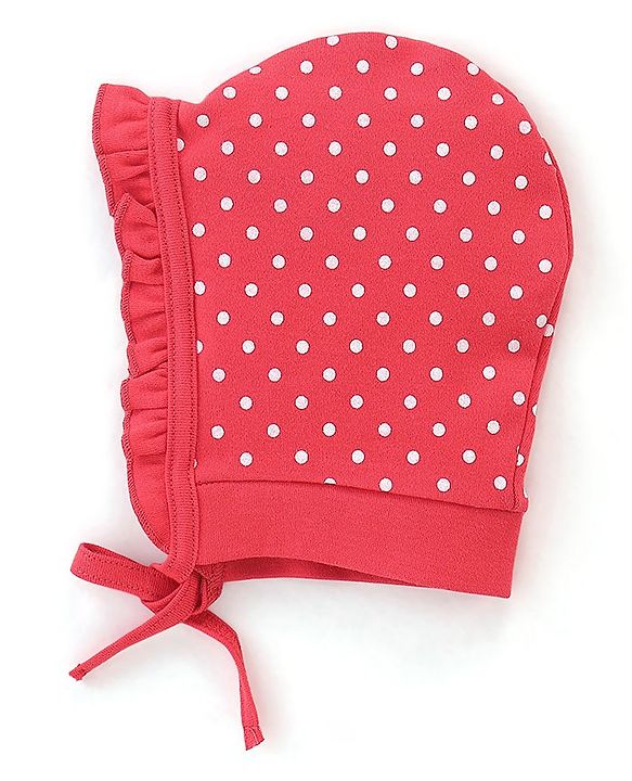 Babyhug 100% Cotton Tie Knot Caps Polka Dots & Butterfly Printed - White & Pink
