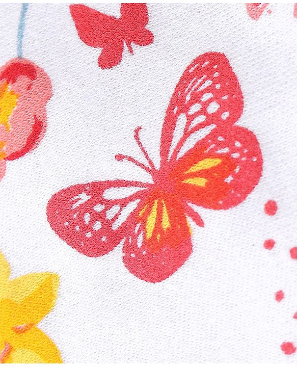 Babyhug 100% Cotton Tie Knot Caps Polka Dots & Butterfly Printed - White & Pink