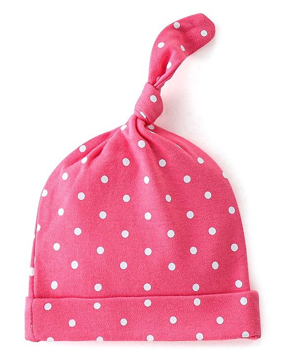 Babyhug 100% Cotton Knit Caps Floral & Polka Dot Print Pack of 2 Blue - Blue & Pink