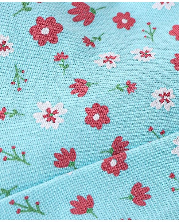 Babyhug 100% Cotton Knit Caps Floral & Polka Dot Print Pack of 2 Blue - Blue & Pink