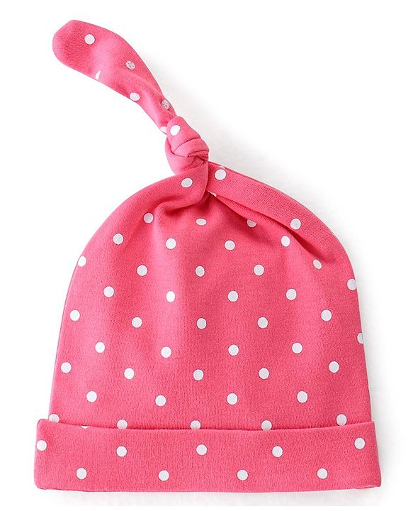 Babyhug 100% Cotton Knit Caps Floral & Polka Dot Print Pack of 2 Blue - Blue & Pink
