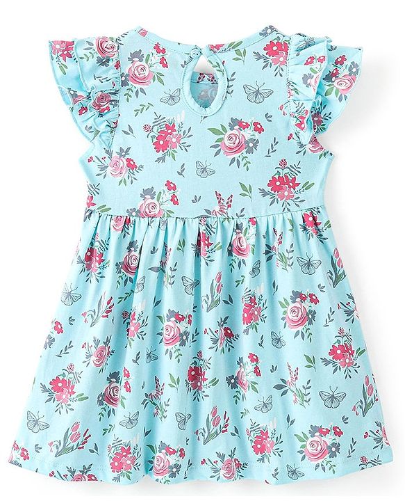 Babyhug 100% Cotton Knit Sleeveless Frock & Bloomer With Floral Print  - Blue