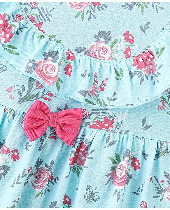 Babyhug 100% Cotton Knit Sleeveless Frock & Bloomer With Floral Print  - Blue