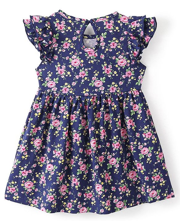 Babyhug 100% Cotton Knit Sleeveless Frock & Bloomer With Floral Print - Navy Blue