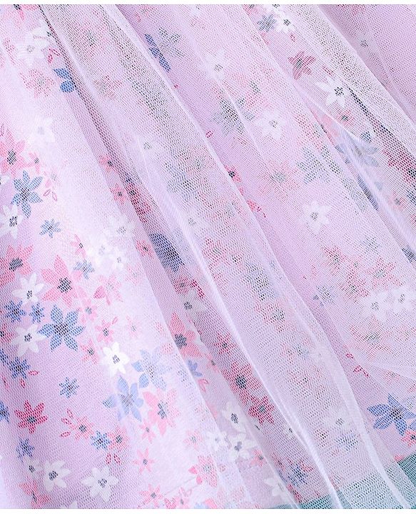 Babyhug 100% Cotton Knit Frill Sleeves Floral Printed Frock with Bloomer & Headband - Lilac