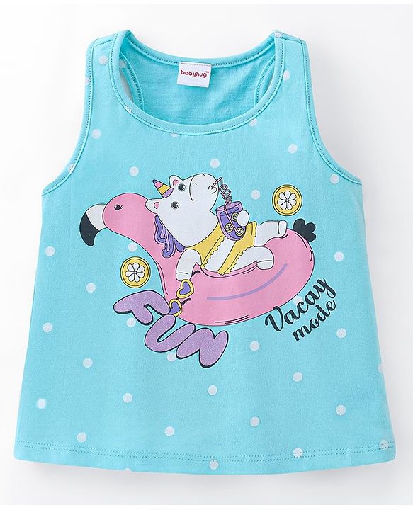 Babyhug 100% Cotton Sleeveless Top and Shorts Set Vacay Print - Blue & Pink