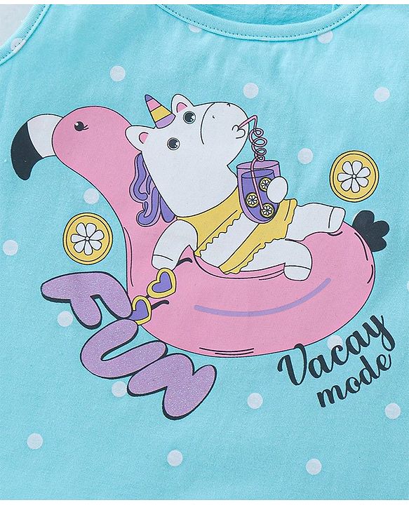 Babyhug 100% Cotton Sleeveless Top and Shorts Set Vacay Print - Blue & Pink