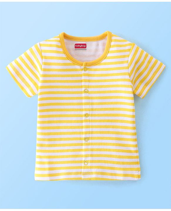 Babyhug 100% Cotton Knit Half Sleeves Front Open Jhablas Stripes & Lion Print Pack of 2 - Yellow & Green